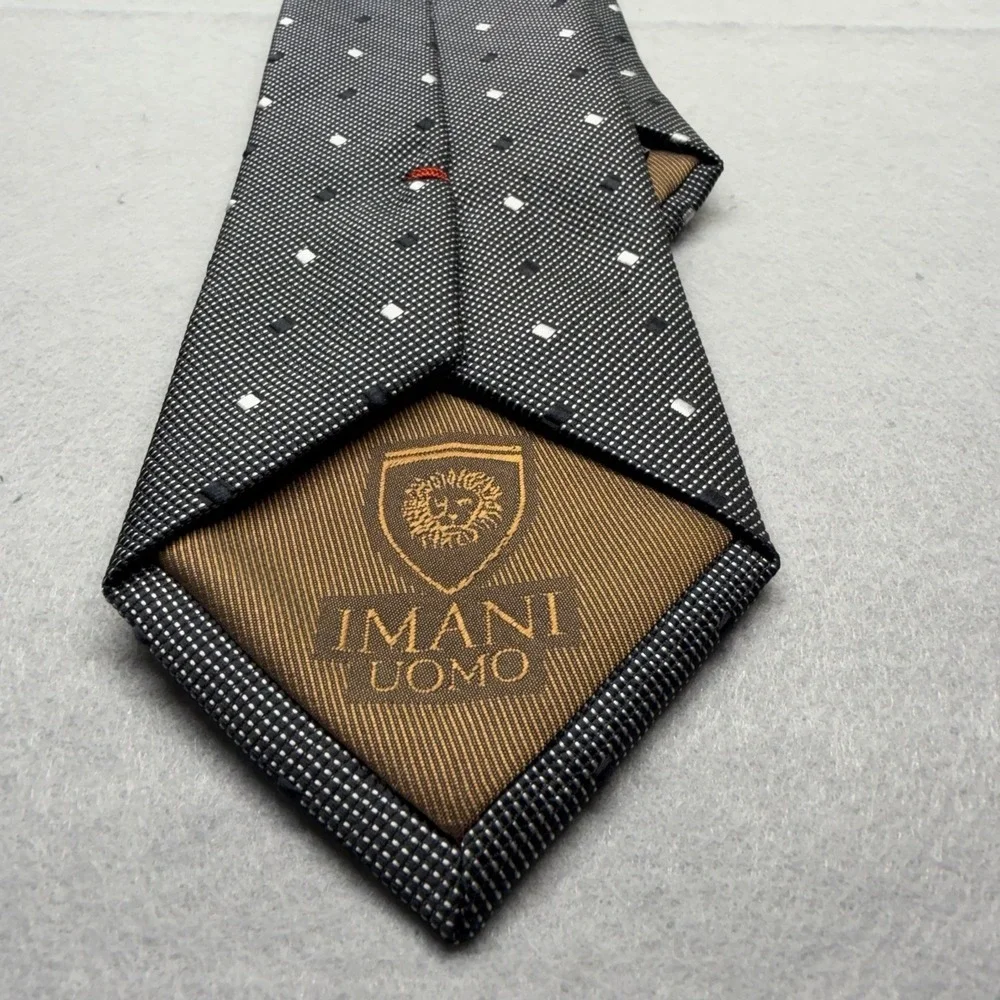 IMANI UOMO Men's Black & White Geometric Silk Touch Microfibre Woven Tie
